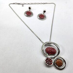 BFD-Silver Toned Artistic Necklace & Earring Set
